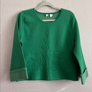 Anthropologie Moth Green Sweater with Embossed Garden Design Size Large